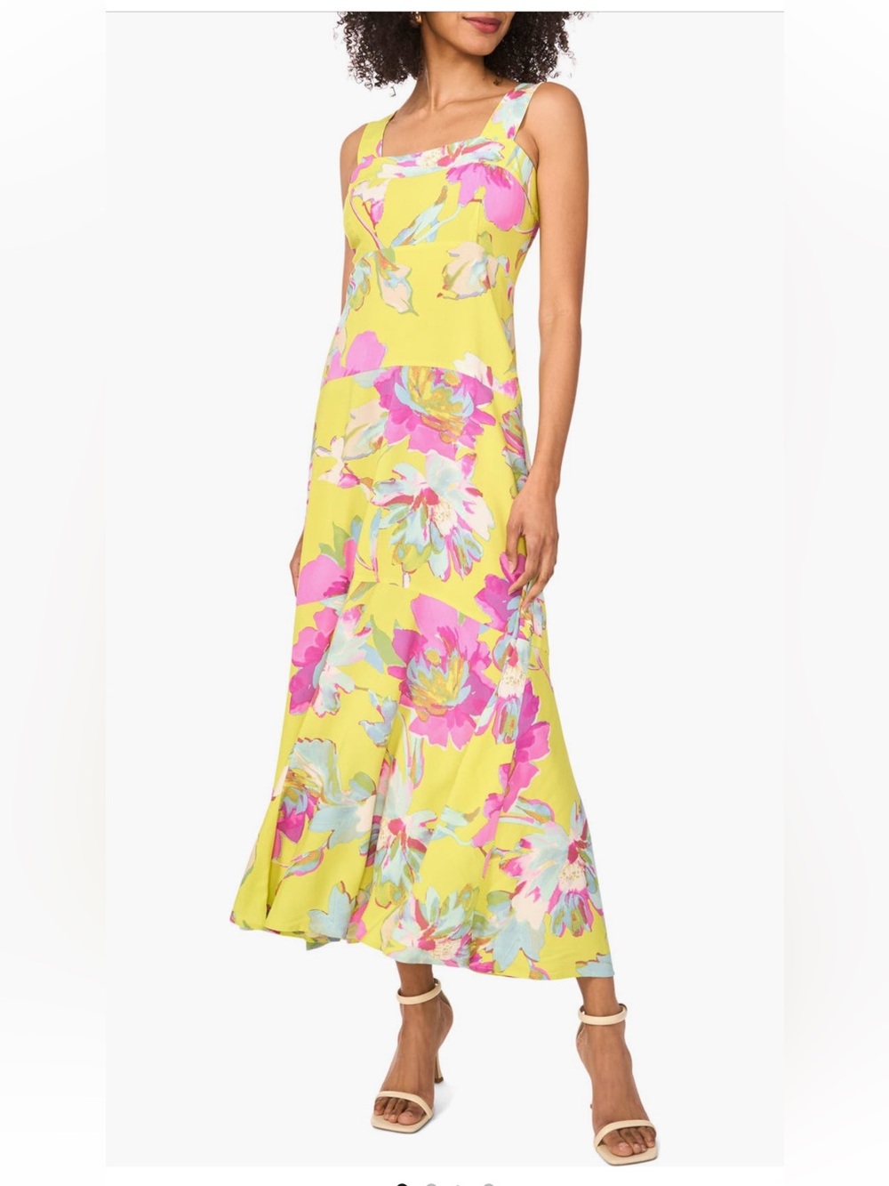 Vince Camuto Yellow Maxi Dress with Pink & Aqua Floral Print